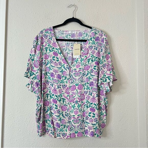 MANGO Flowy Floral Short Sleeve Blouse NEW Size 18 - Picture 4 of 9